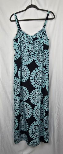 Ann Taylor Loft Navy Teal Blue Medallion Babydoll Maxi Dress sz 10 Excellent
