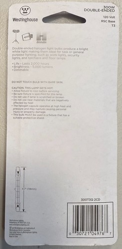 Westinghouse 120V 300W Halogen Double-endedBulb #04976 China F23Q RSC Base 3000K - Picture 7 of 7
