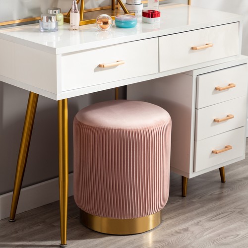 Duhome Velvet Round Ottoman Modern Luxurious Footrest Vanity Stool 1 Pcs - Picture 8 of 50