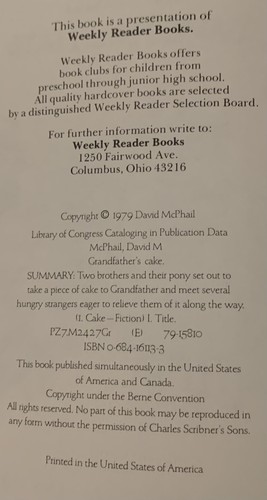 Grandfather’s Cake By David McPhail Vintage Children's Book 1979 GOOD Weekly Ser - Picture 6 of 17