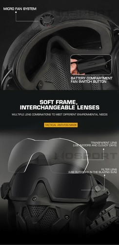 Hunting Tactical Antifog Full Face Mask Fan Goggles Lens & Half Face Mask Set - Picture 3 of 16