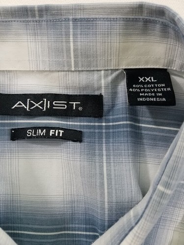 Axist Button Up Shirt Men's XXL 2XL Blue White Plaid Short Sleeves Pockets Slim - Picture 4 of 6