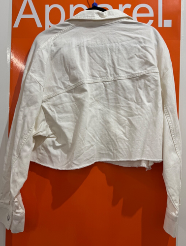 H&M White Denim Button Up Jacket, Pockets, Size Large, New With Tag, sf - Picture 2 of 2