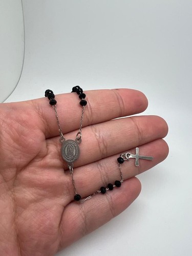 Deep Black Crystal Beads with Our Virgin Guadalupe Stainless Steel Rosary - Picture 3 of 5