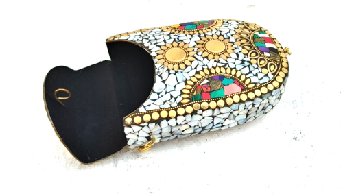 golded beaded mosaic metal clutch women bridal purse mobile holder metal pouch - Picture 8 of 8