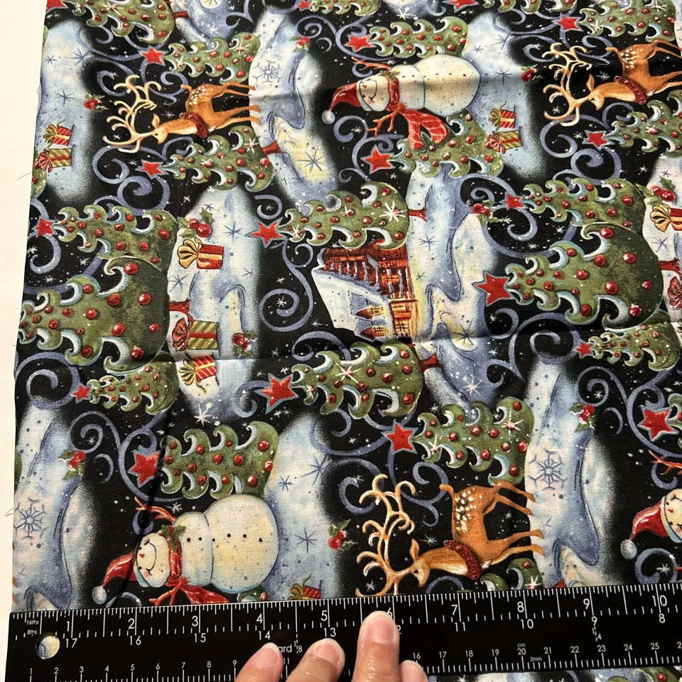 "Christmas Spirit" Fabric by Geoff Allen 4 Yards X 44" Snowman Reindeer Trees - Image 3 of 3