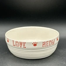 Whisker City Cat Food Water Bowl Meow Love Live Cat Paw Ivory And Red 4.75 Inch