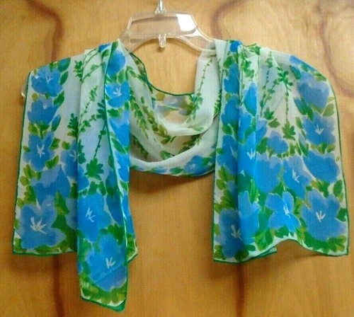 Vera w/Ladybug Beautiful Cornflower Design Pattern Luxurious Silk Chiffon Scarf  - Picture 6 of 11