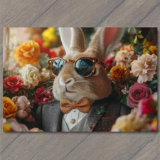 Art Print Rabbit Suit Sunglasses Floral Bow Tie Dapper Easter Retro Cool Bunny