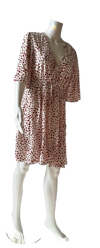 Beachsissi Dress XL White Red Dots W Pockets Knee Length Low Plunge Neck - Picture 14 of 24