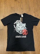 290 Mens Authentic Roberto Cavalli Tiger Graphic Logo T-shirt Black XL