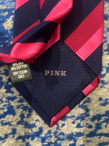 Corbata Thomas Rosa Frambuesa Azul Marino Negro Sesgo Rayas Algodón Seda Reino Unido - Imagen 4 de 5