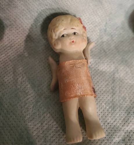 Antique Vintage Dolls 2 Frozen Charlotte Bisque Original Dresses Japan 3 inches - Picture 10 of 11