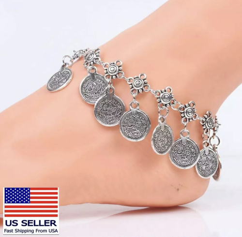 Fashion Women Chain Ankle Bracelet Retro Metal Tassel Coin Pendant Anklets 0750 - Picture 2 of 7