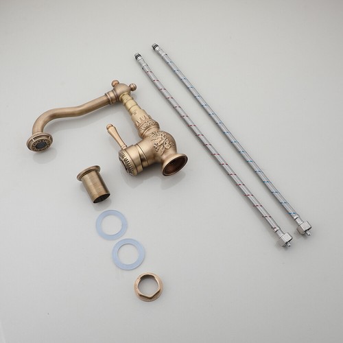 Antique Brass Vintage Brass Bathroom Basin Sink Faucet Single Lever Mixer Tap - Bild 13 von 14