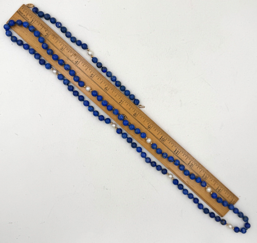 14K REAL YELLOW GOLD MARK BLUE LAPIS LAZULI GORGS VINTAGE SET NECKLACE BRACELET - Picture 7 of 7