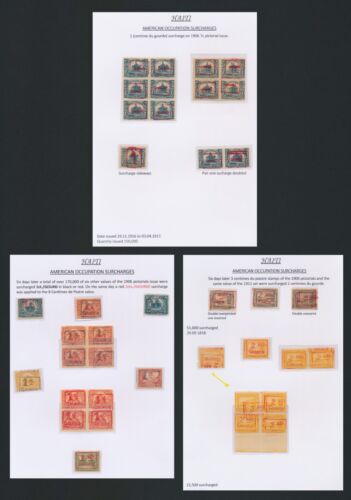 HAITI STAMPS 1916-1917 US OCCUPATION STUDY SUPERB 3 PAGES INC ERRORS, MULTIPLES