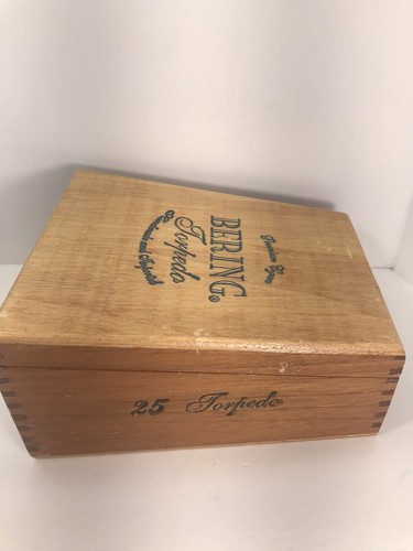 Bering Torpedo Wooden Dovetail Hinged Cigar Box Brass clasps Storage Jewlery - Picture 2 of 7