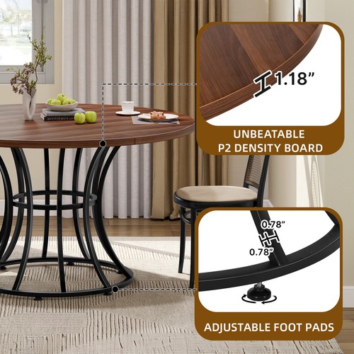 45" Large Circle Kitchen Table Farmhouse Dinner Table with Heavy Duty Metal Base - Picture 8 of 26