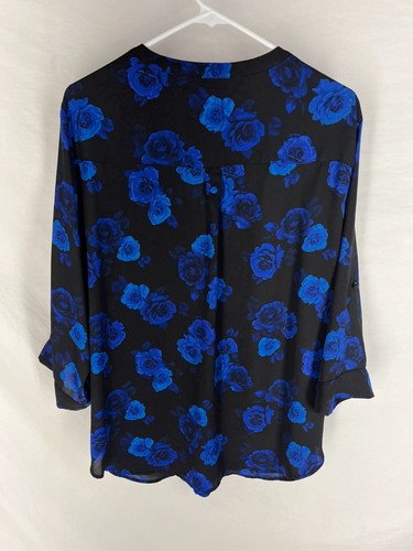 Camicetta Torrid Harper Georgette taglia 2 nera floreale 3/4 tasche slv donna NUOVA - Foto 5 di 5