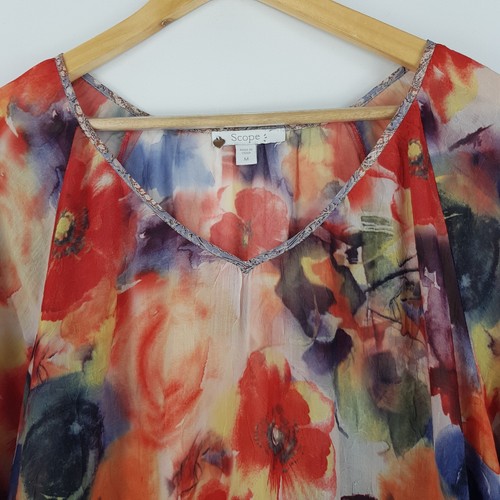 Scope Womens Size M 12 Sheer Bright Multi-Coloured Shift Dress 3/4 Sleeves - Picture 7 of 15