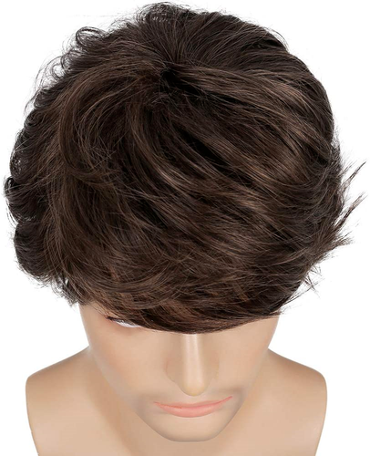 Quality Sleek Men Wig Natural Fluffy Outwardly Curly Dark Brown Hair Wig Cosplay - Picture 5 of 6
