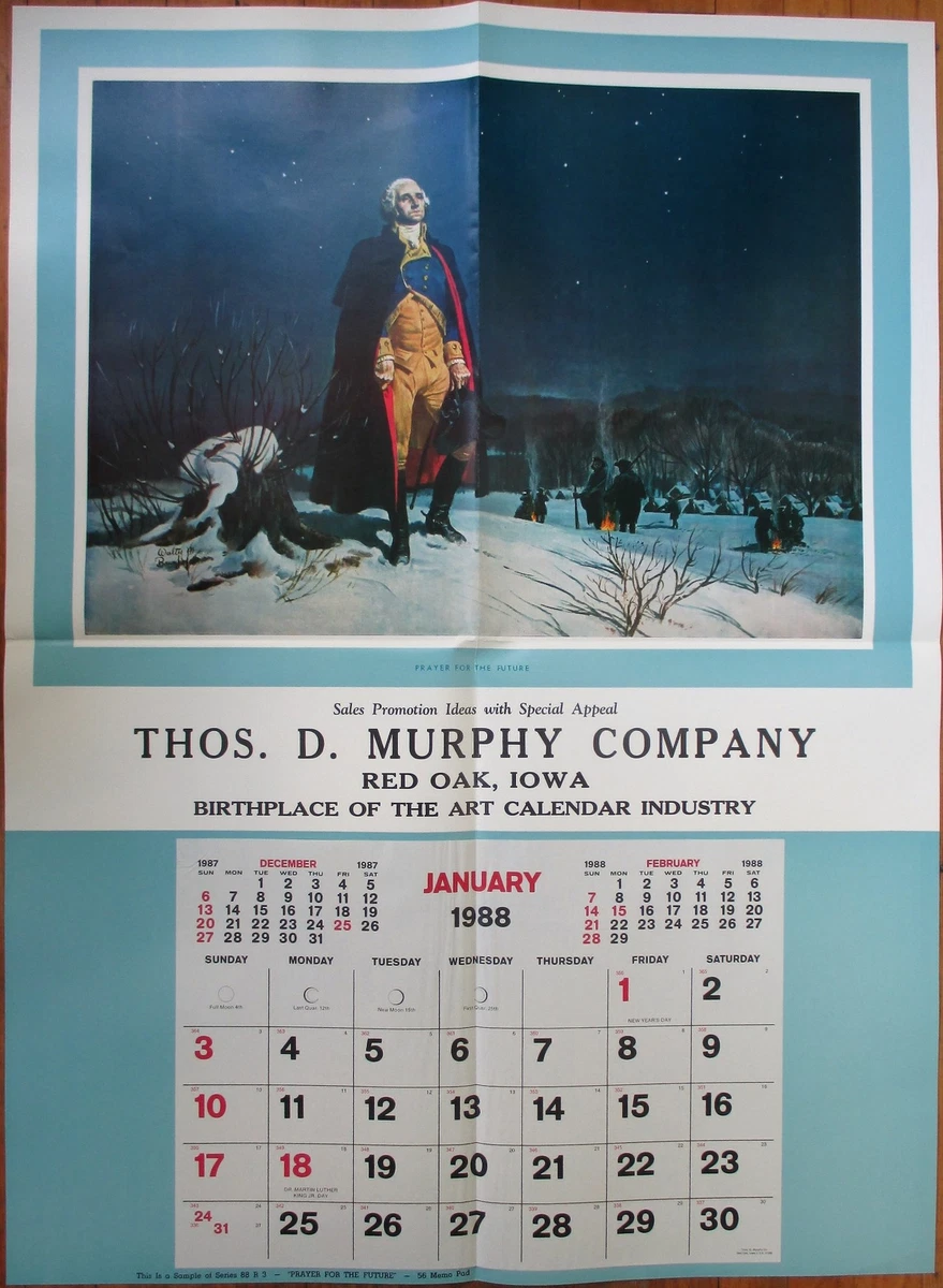 Patriotic 1988 Advertising Calendar / 31x42 Poster: George Washington,  Prayer | eBay