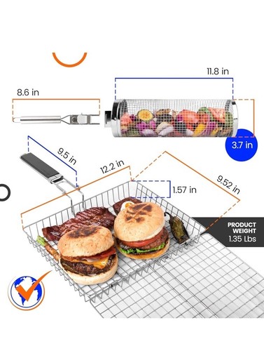 Global Quality Solutions Stainless steel Grill baskets W/ Accessories Set Of 5 - Picture 2 of 16