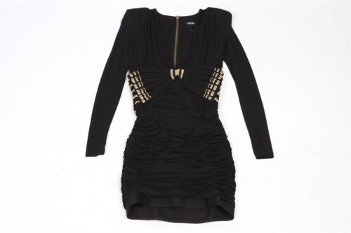 BALMAIN BLACK CRYSTAL AND JERSEY MINI DRESS FR 36 UK 8 - Picture 2 of 6