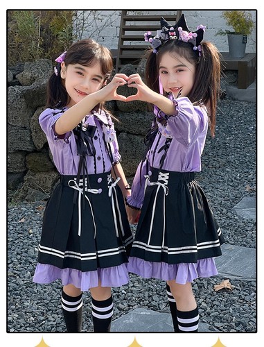 Kuromi Princess Dress Cute Girls Long/Half Sleeves Purple Clothings Black Skirt - Picture 15 of 21