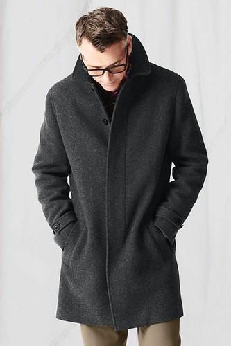NEW LANDS END $349 MENS CHARCOAL WOOL BLEND HERRINGBONE TOPCOAT COAT SZ L LARGE - Picture 2 of 3