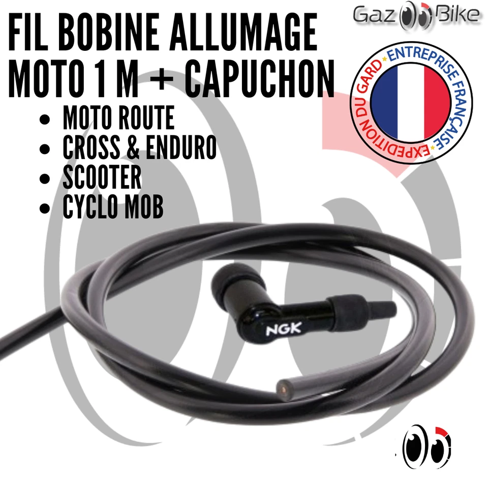 GAZOOBIKE Capuchon + cable allumage haute tension / fil de bougie moto scooter mobylette