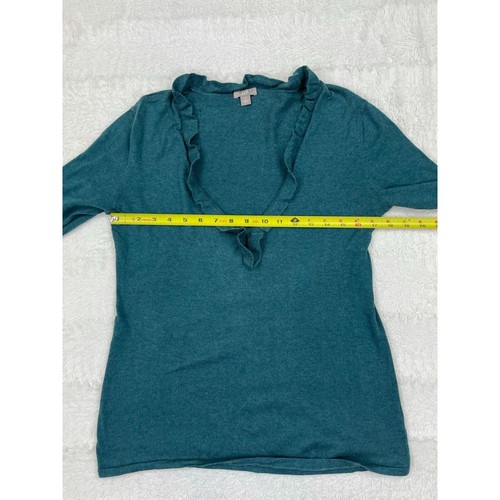 J. Jill Sweater Small Ruffle Neck 3/4 Sleeve V-Neck - Picture 4 of 6