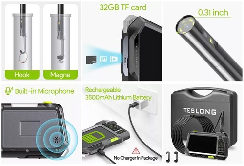 TESLONG NTS500 5'' IPS Triple Lens 7.9mm 1/3/5M Tube Endoscope Inspection Camera - Picture 9 of 11