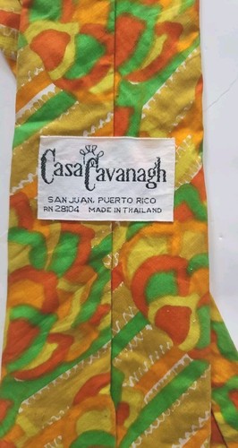 1950s Vtg Casa Cavanagh tie San Juan Puerto Rico orange green red mens cotton - Picture 3 of 3