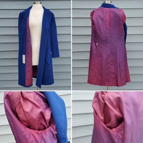 Vintage 50s 60s Jackie O Kennedy Cobalt Blue Double Breasted Trench Pea Coat - Picture 6 of 8