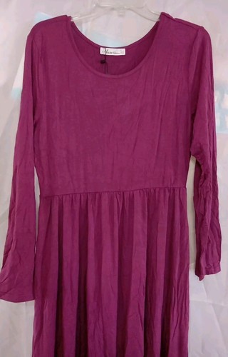 Camiseta Plisada Manga Larga Vestido Imperio Midi Línea A Columpio Fuscia Talla 14/XL - Imagen 2 de 7