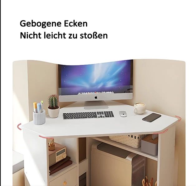 Eckschreibtisch Computertisch mit Ablage PC Schreibtisch Bürotisch Weiß - Bild 4 von 4