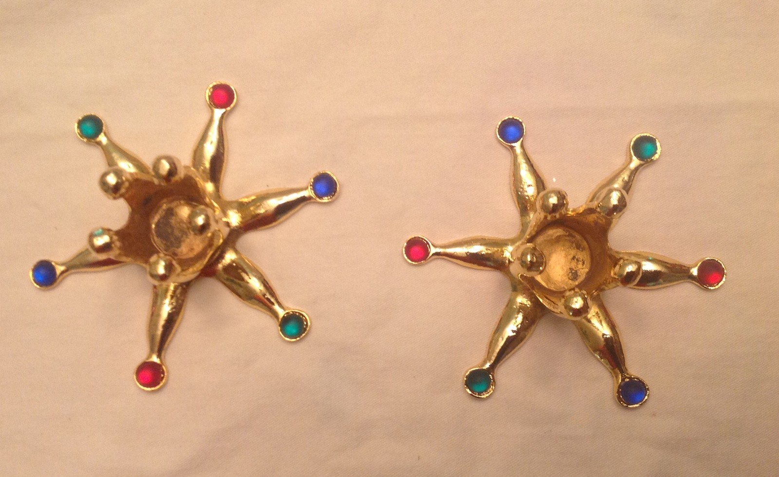 Candle Holders,Set of Two,Metal,Christmas,Gold,Green,Blue,Red,New Year's Eve,MIB