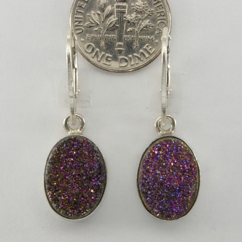 Oval DRUZY / Druse / Drusy Quartz Earrings - 925 STERLING SILVER Leverback #50x - Picture 2 of 3