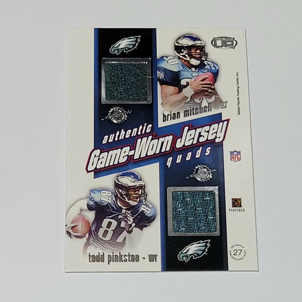 2002 Pacific Heads Up Game Worn Jersey Quads McNabb/Lewis/Mitchell/Pinkston #27 - Image 2 of 2