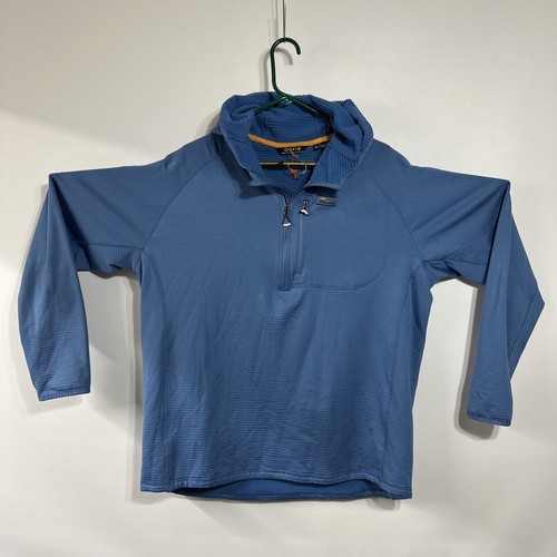 Neu Orvis Herren Horseshoe Hills gerippter Fleecepullover mit Kapuze 1/4-Reißverschluss blau XL