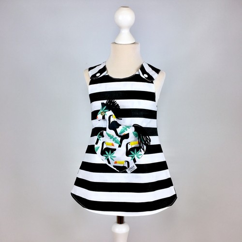 Vestido de niña reversible hecho a mano tucanes a rayas. Talla: recién nacido - 9 años - Imagen 7 de 7