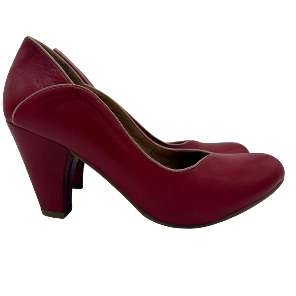 Miz Mooz Cameo Red Leather Heels US 8.5 / EU39 Retro Boho V-Cut Pump Portugal - Image 4 of 4