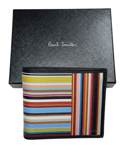 Paul Smith Hombre Cartera Doble Plegable Cuero Multicolor Artista Rayas M1A 4832 Lsigpa - Imagen 9 de 14