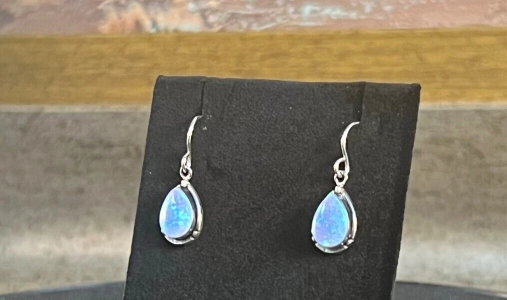 Amazing Blue Fire Opal Earrings 925 Sterling Silver Dangle