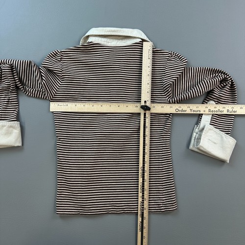 Thomas Burberry Polo Shirt Women's Small Brown Striped Long Sleeve Stretch - Picture 13 of 16