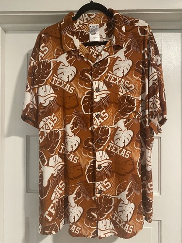 UT Longhorns Herren 2XL XXL Short Slv. Hemd Knopfleiste Hawaii orange weiß