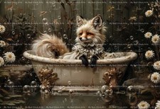 FOX IN BATHTUB ART PRINT, Animal Poster, Cottagecore Decor, Fantasy D743
