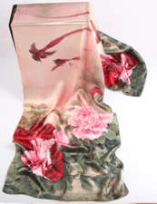 100% Silk Satin Scarf Women neckerchief Shawl Wrap Floral green pink red JH4-21